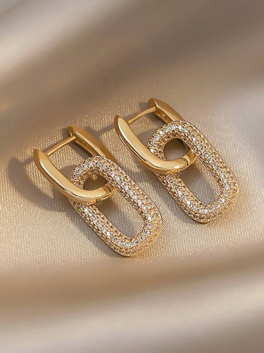 Yellow Gold Geometric Women's Double-Hoop Earrings with Copper & Cubic Zirconia